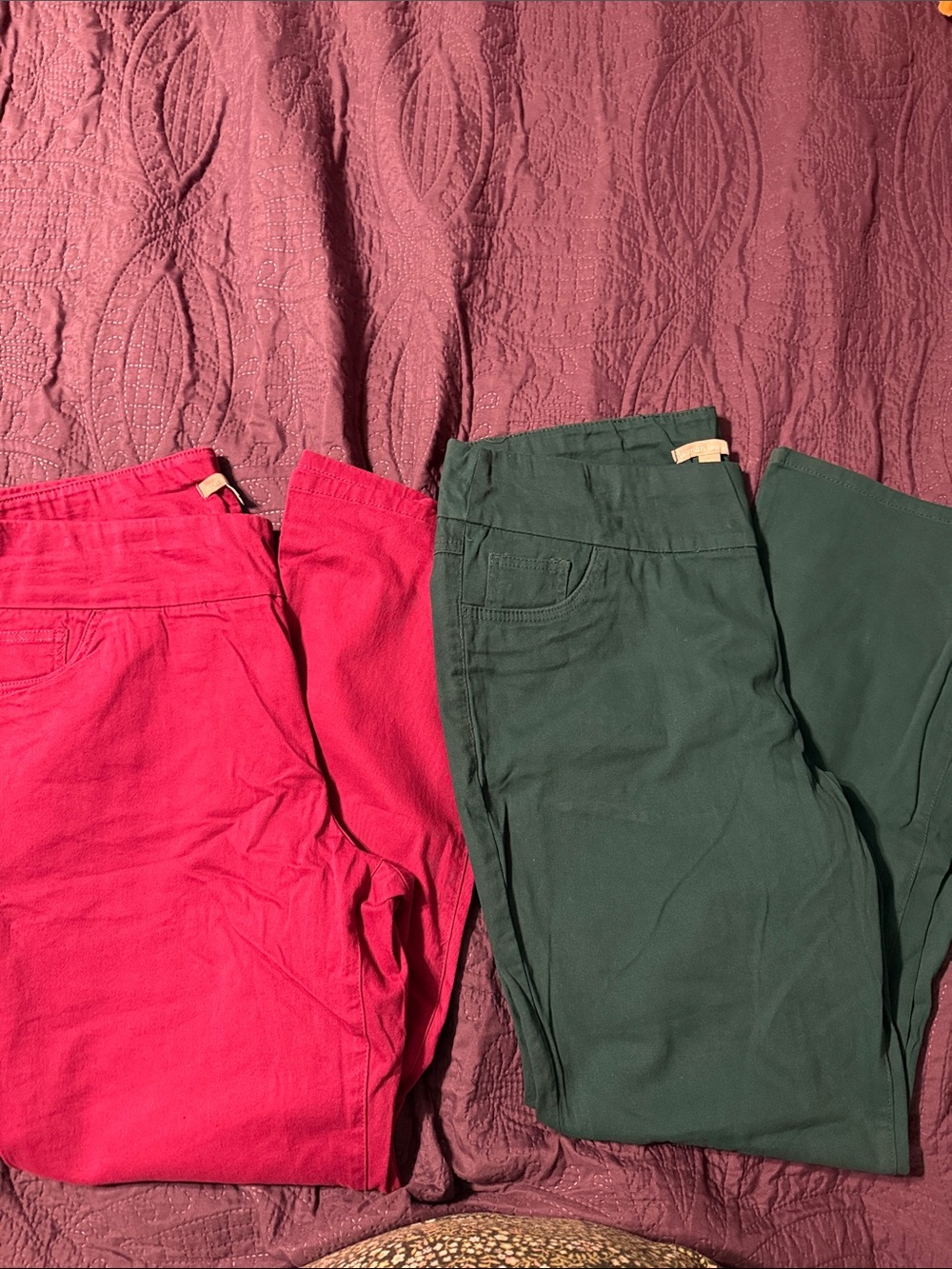 Woman Within Boot Cut Jeans in Hot Pink & Forest Green